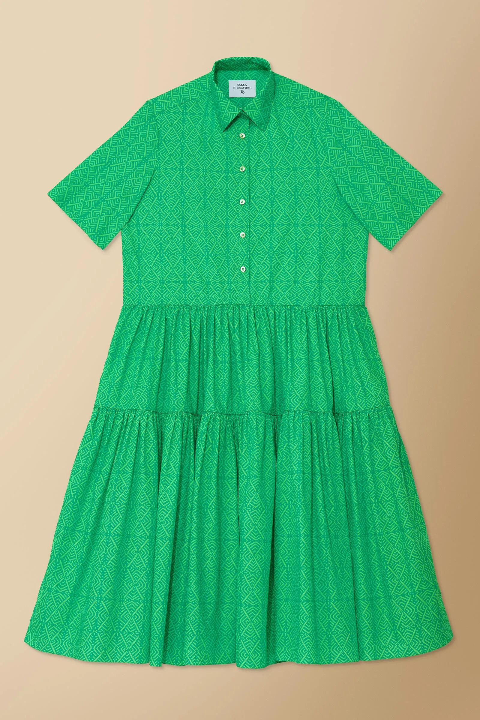 Nandi Geo-Print Tiered Midi Dress in Cotton Poplin
