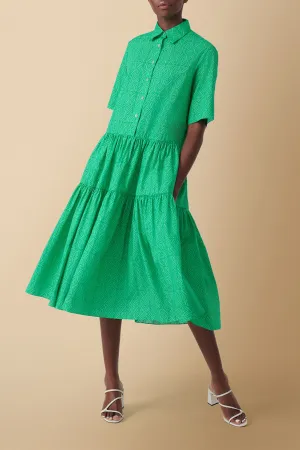 Nandi Geo-Print Tiered Midi Dress in Cotton Poplin