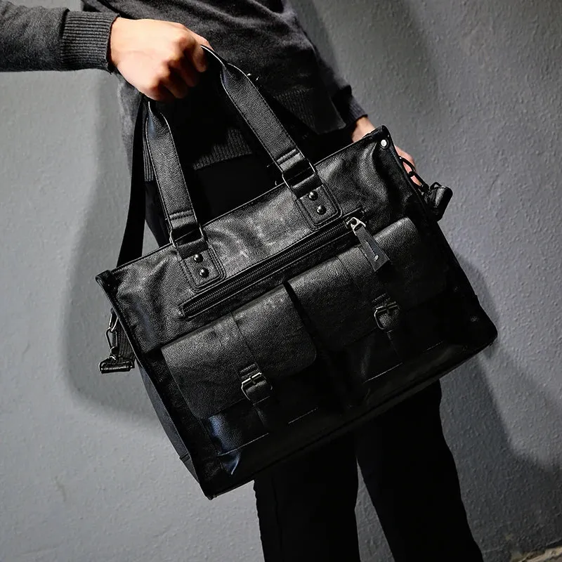New Fashion Multifunction Crossbody Bag Business PU Leather Men's Messenger Bag Business Men Big Bag Zipper Shoulder Handbags