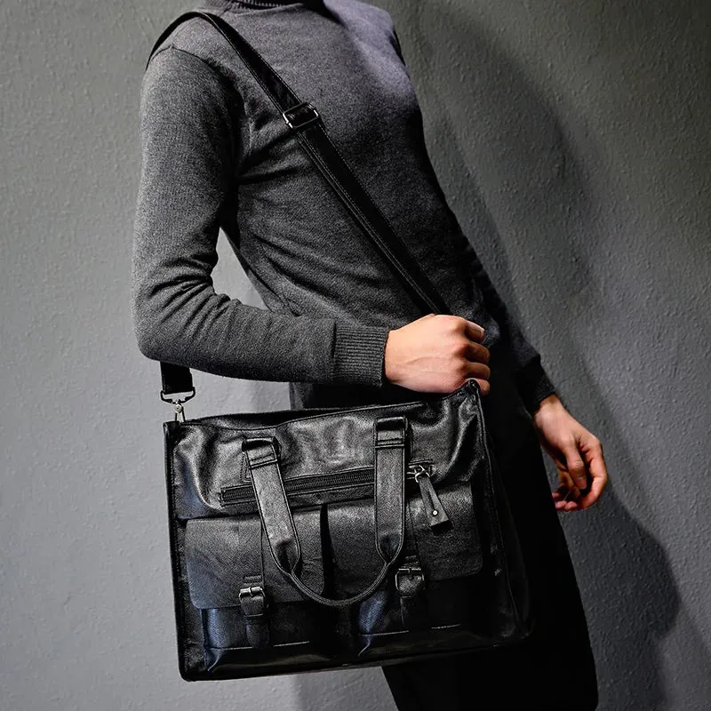 New Fashion Multifunction Crossbody Bag Business PU Leather Men's Messenger Bag Business Men Big Bag Zipper Shoulder Handbags