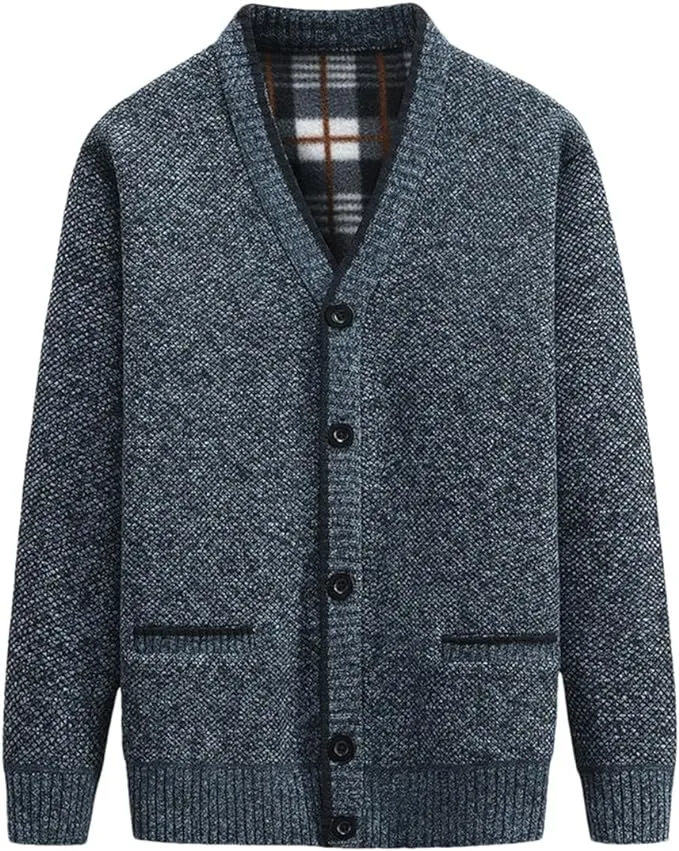 New Men's V Neck Cable Knit Sweater Solid Color Single Breasted Cardigan Thickened to Keep Warm, Blue, Sz XL! Retails $76 