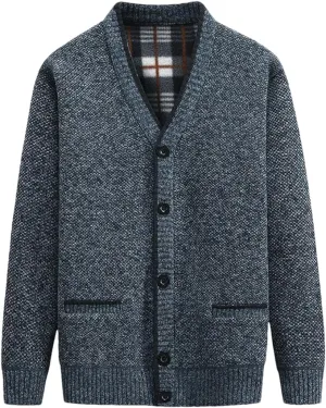New Men's V Neck Cable Knit Sweater Solid Color Single Breasted Cardigan Thickened to Keep Warm, Blue, Sz XL! Retails $76 