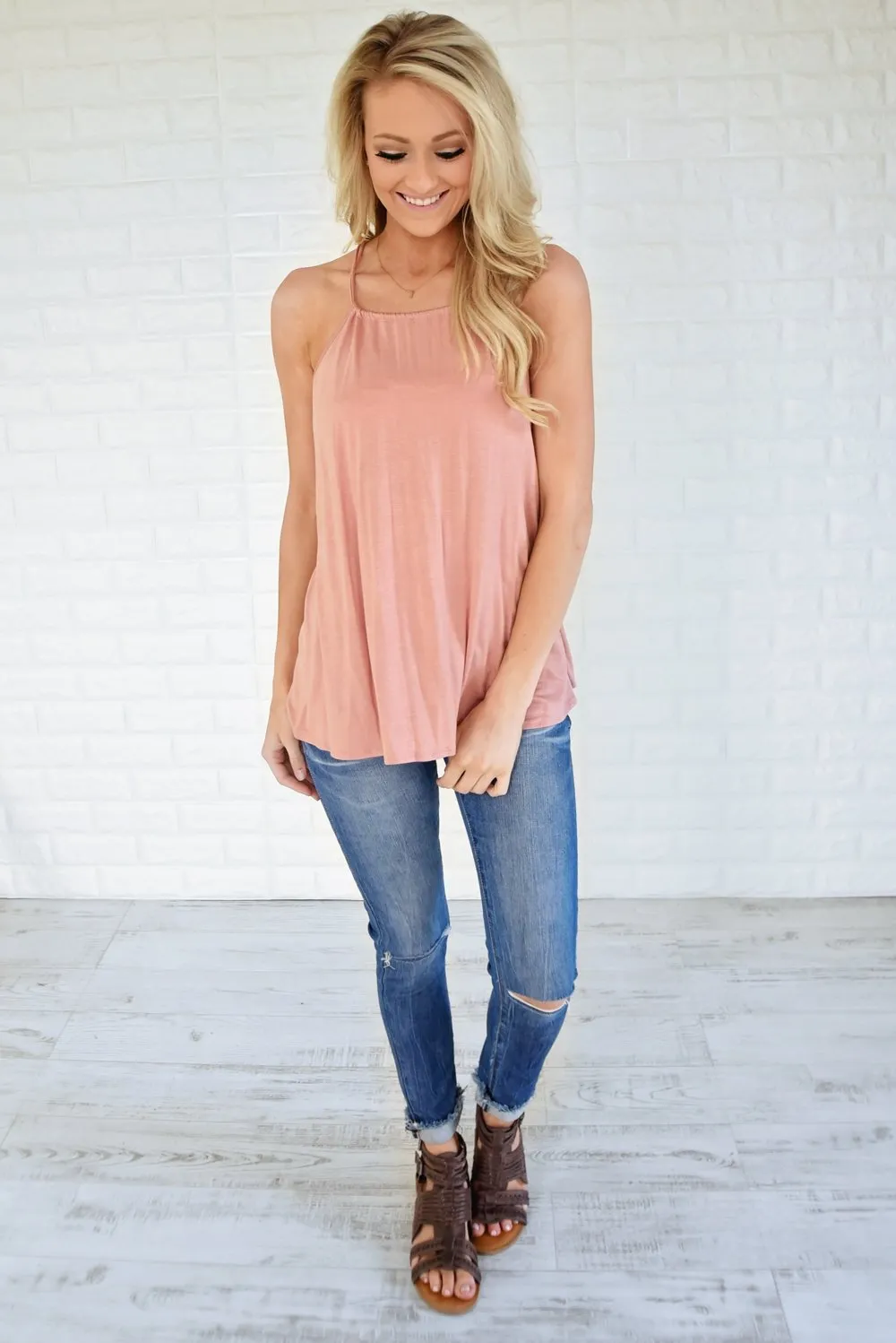 No Strings Attached Tank Top ~ Apricot