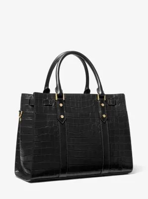 Nouveau Hamilton Large Crocodile Embossed Leather Satchel