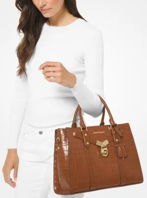 Nouveau Hamilton Large Crocodile Embossed Leather Satchel