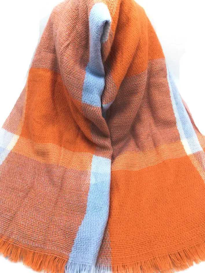 ORANGE BLANKET FRINGED SCARF