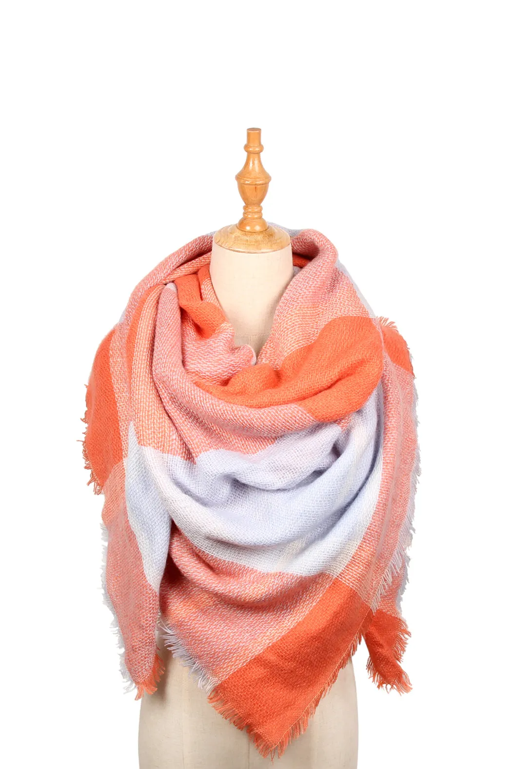 ORANGE BLANKET FRINGED SCARF