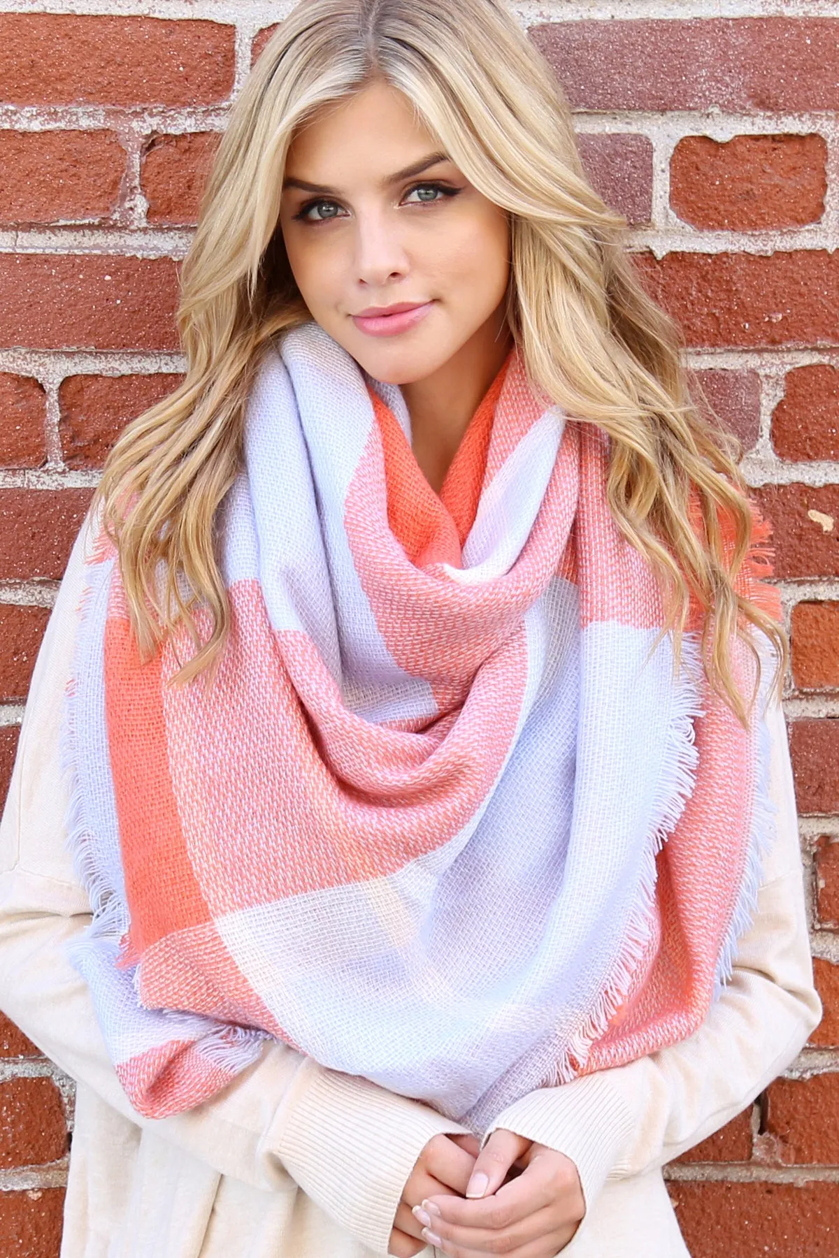 ORANGE BLANKET FRINGED SCARF