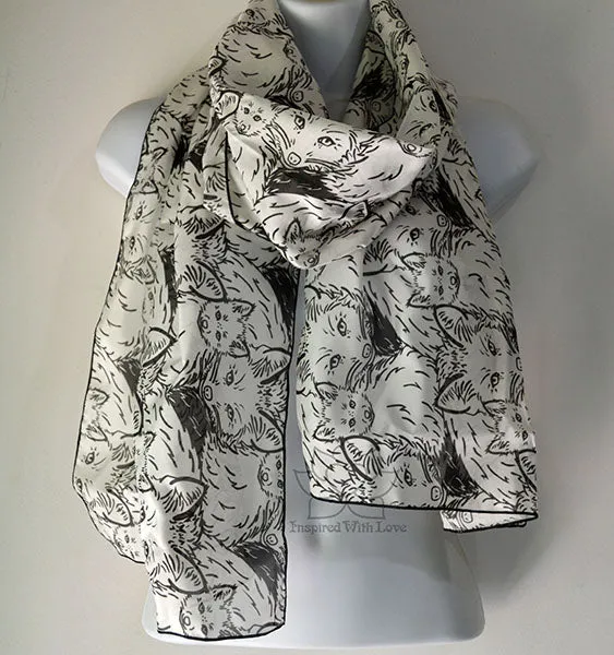 Original Black & White Monotone Fox Design Printed Scarf