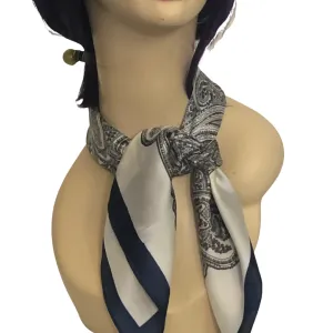 Paisley Necktie Poly Silk Scarf - Blue Silver
