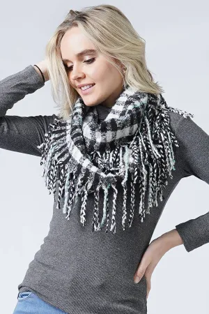 Penny Plaid Tassel Infinity Scarfs| Black, Pink & Turquoise