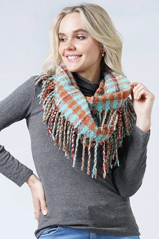 Penny Plaid Tassel Infinity Scarfs| Black, Pink & Turquoise