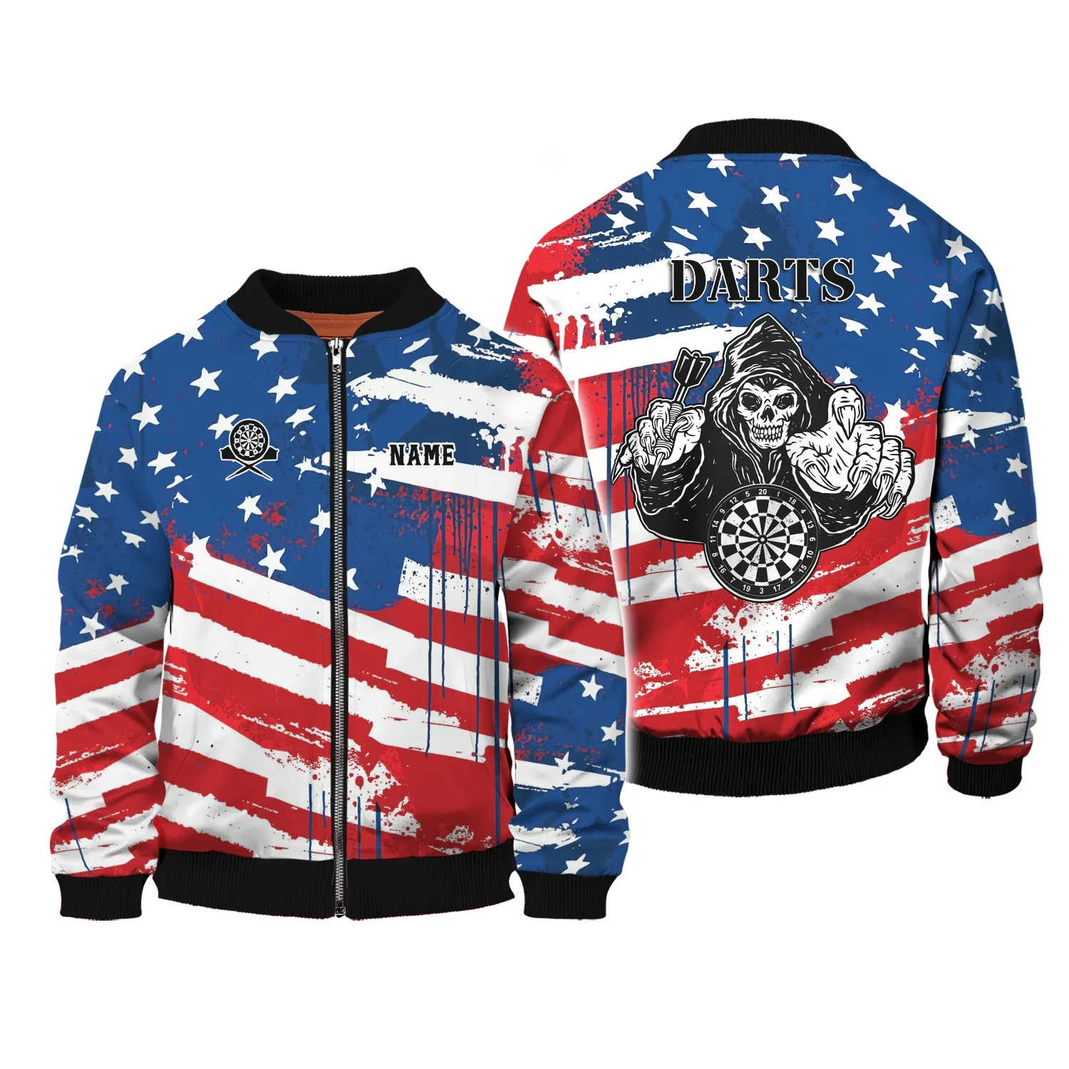 Personalized Name Darts Skeleton USA 3D Printed Shirts