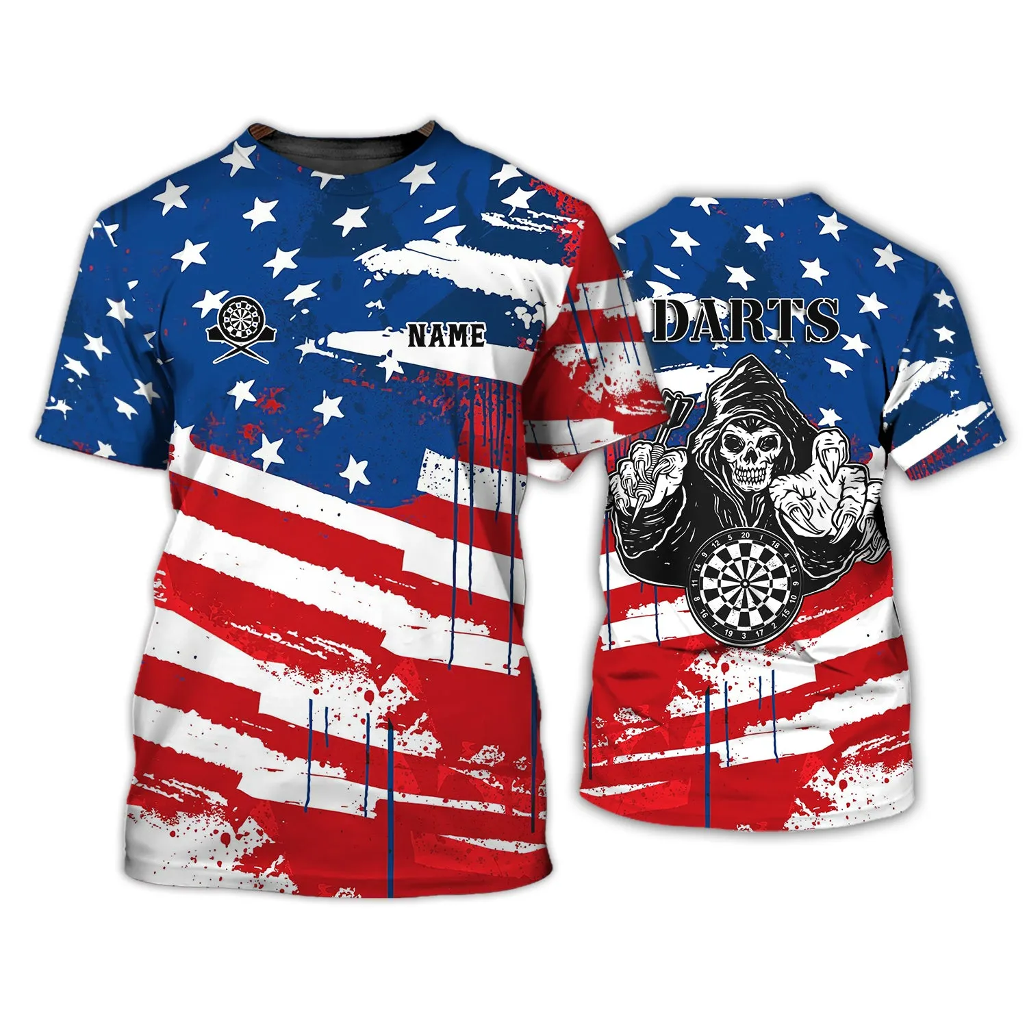 Personalized Name Darts Skeleton USA 3D Printed Shirts