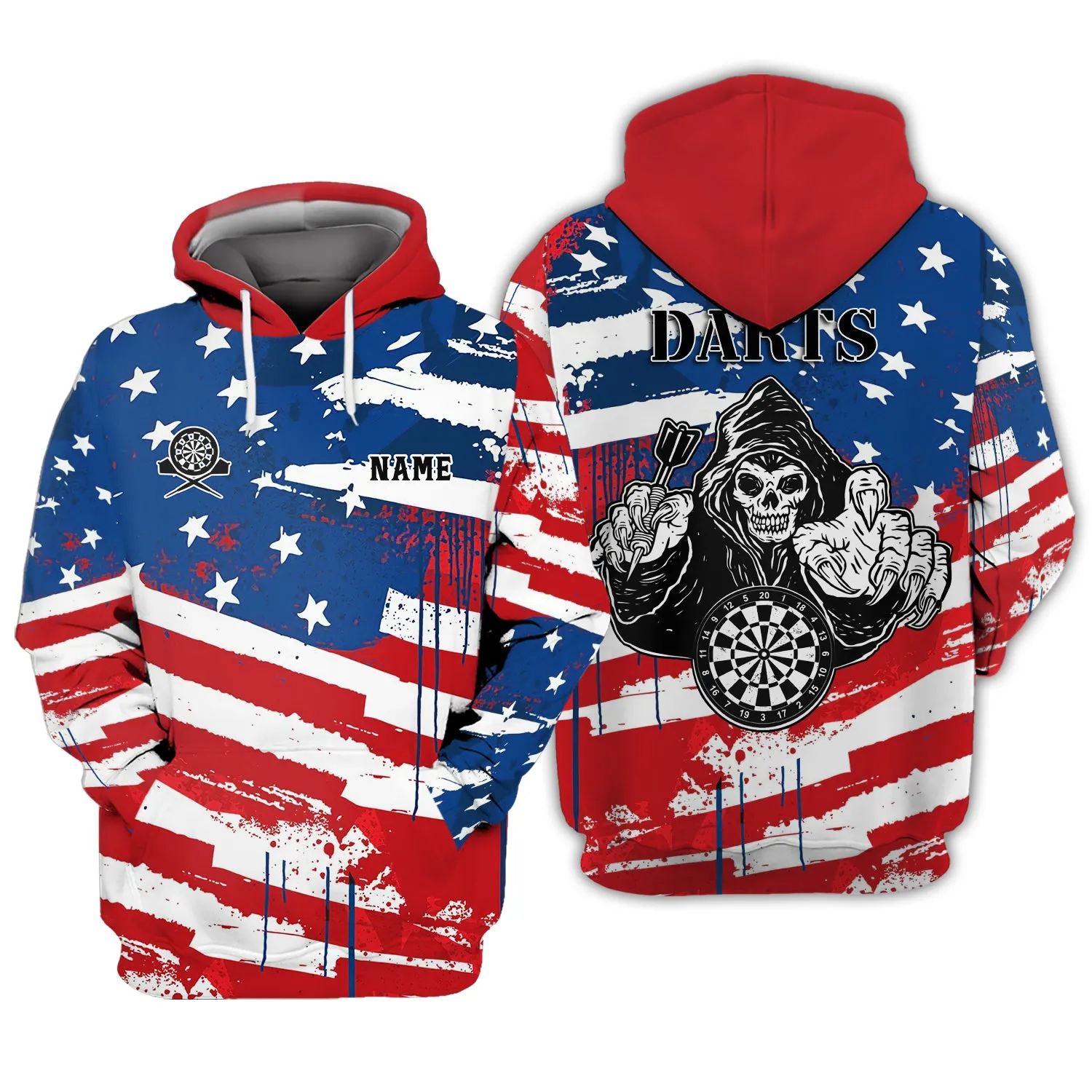 Personalized Name Darts Skeleton USA 3D Printed Shirts