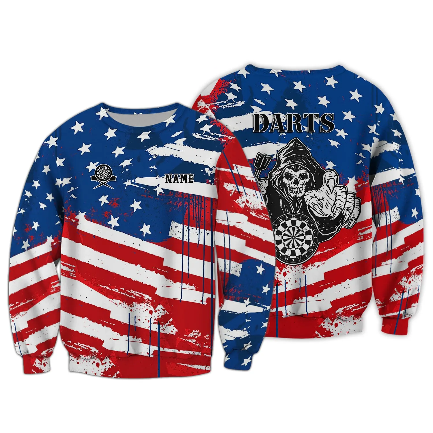 Personalized Name Darts Skeleton USA 3D Printed Shirts