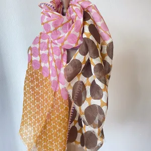 Épice Linen & Cotton Circles Scarf/Stole (pink/wheat)