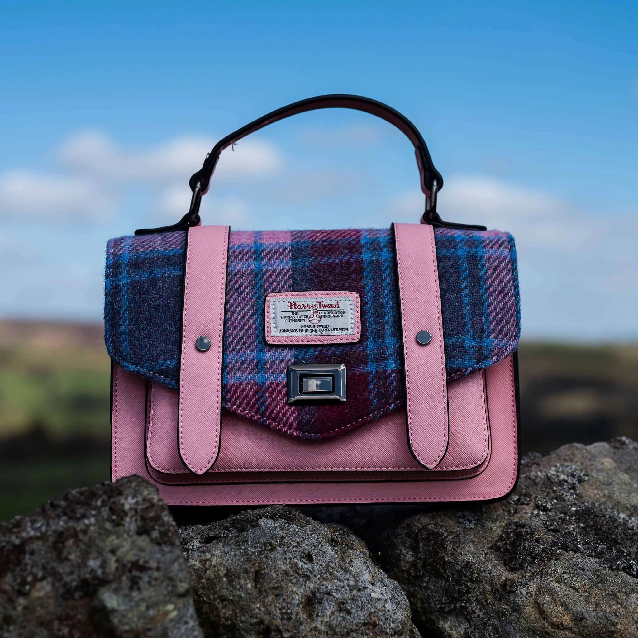 Pink & Blue Tartan Satchels with Harris Tweed®