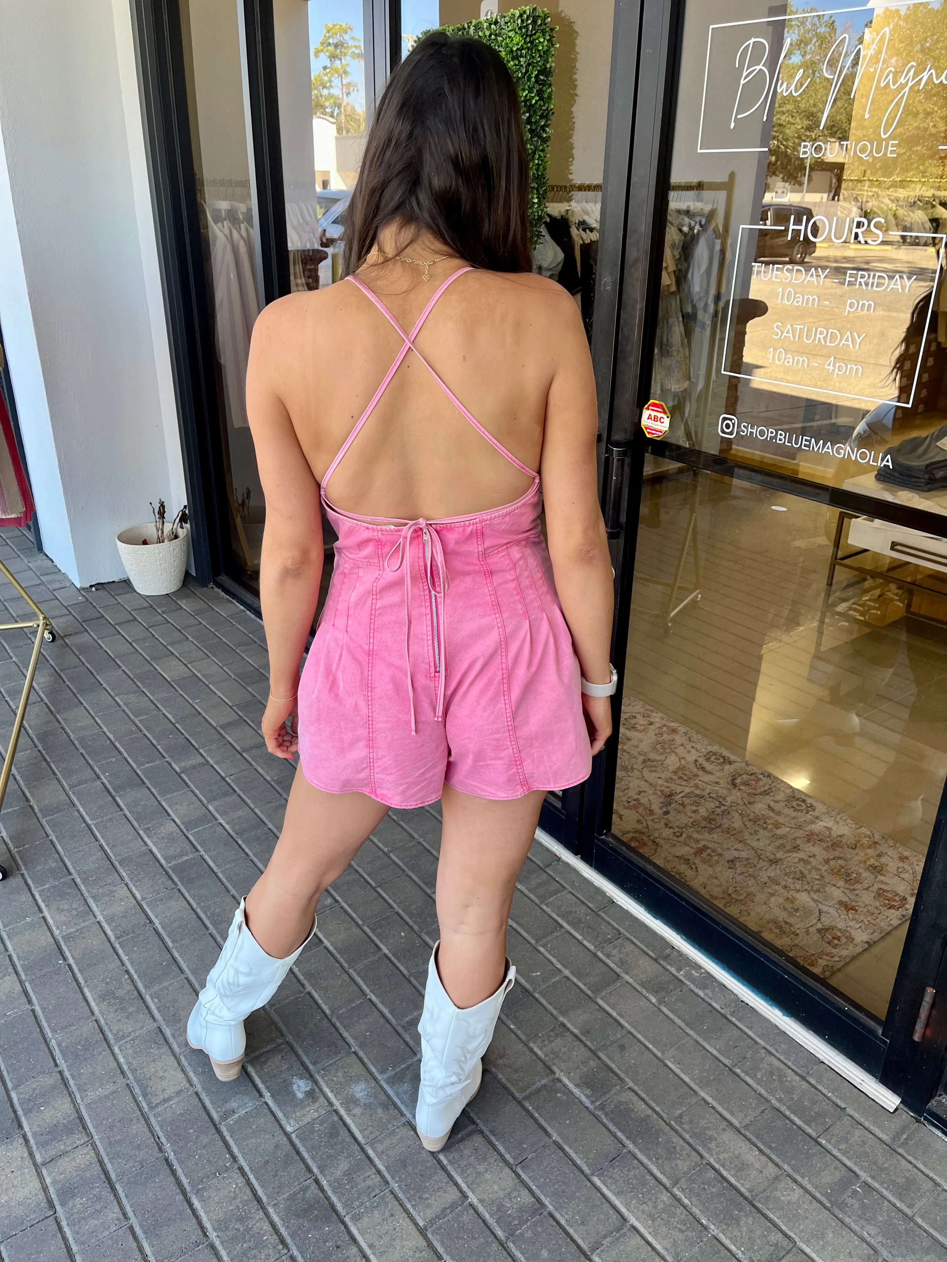 PINK DENIM ROMPER