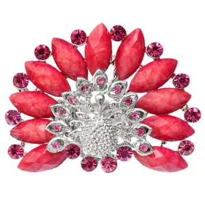 Pink Rhinestone Peacock Stretch Ring