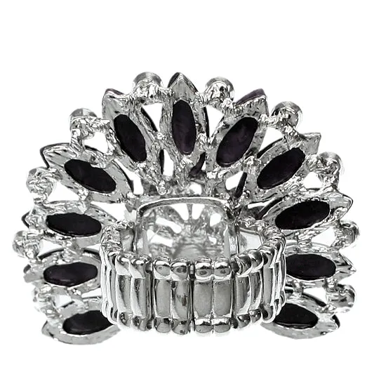 Pink Rhinestone Peacock Stretch Ring