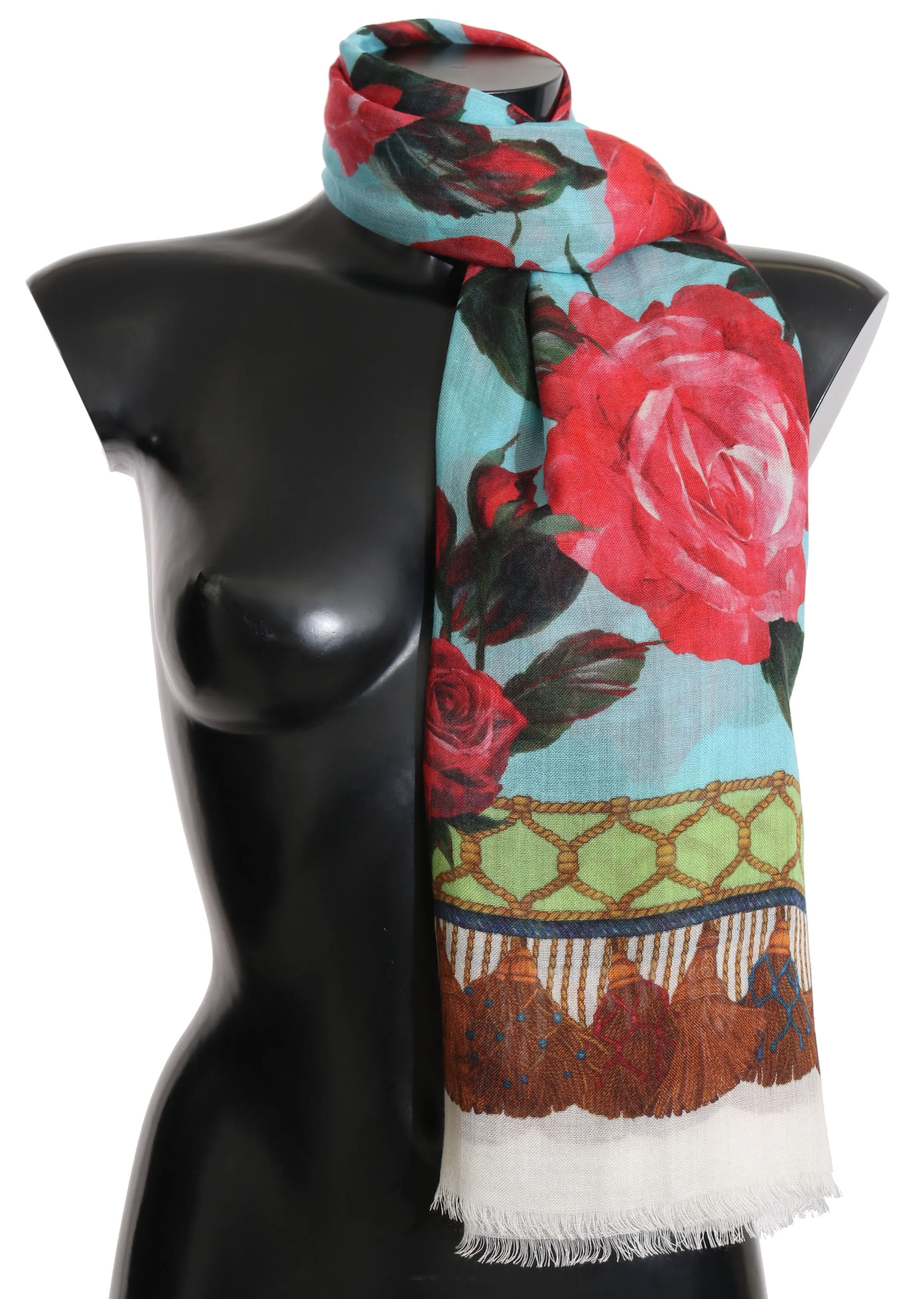 Pink Roses Cashmere Silk Wrap Shawl Scarf