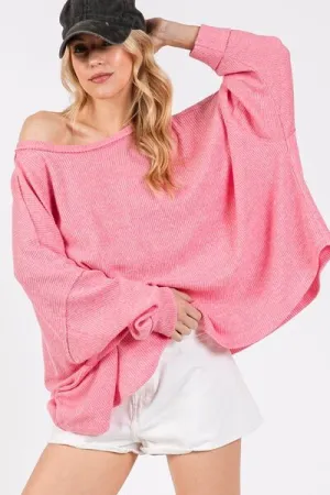 Pink Round Neck Batwing Sleeve Oversize Top