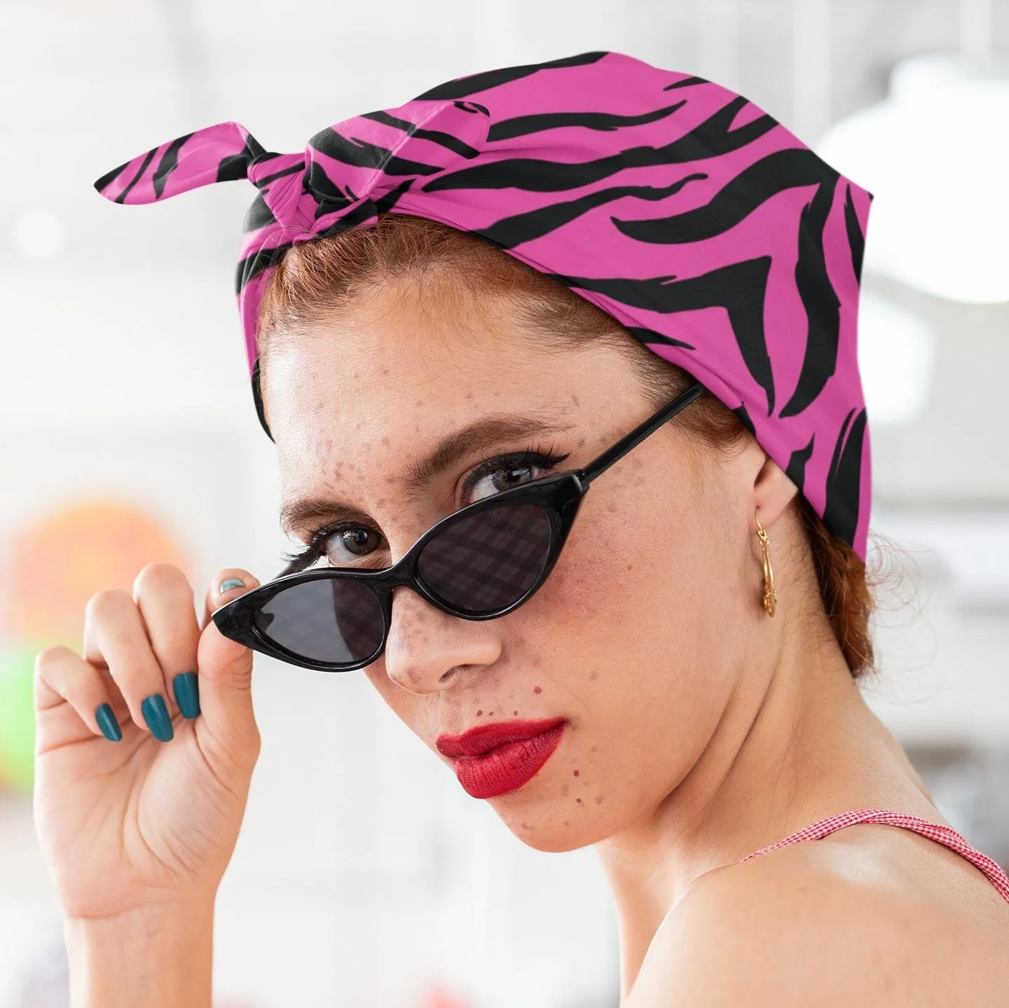 Pink Tiger Stripe Satin Bandana