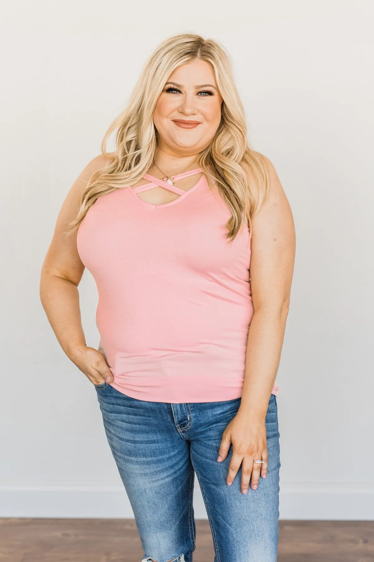 Places to Go Criss Cross Tank Top- Blush