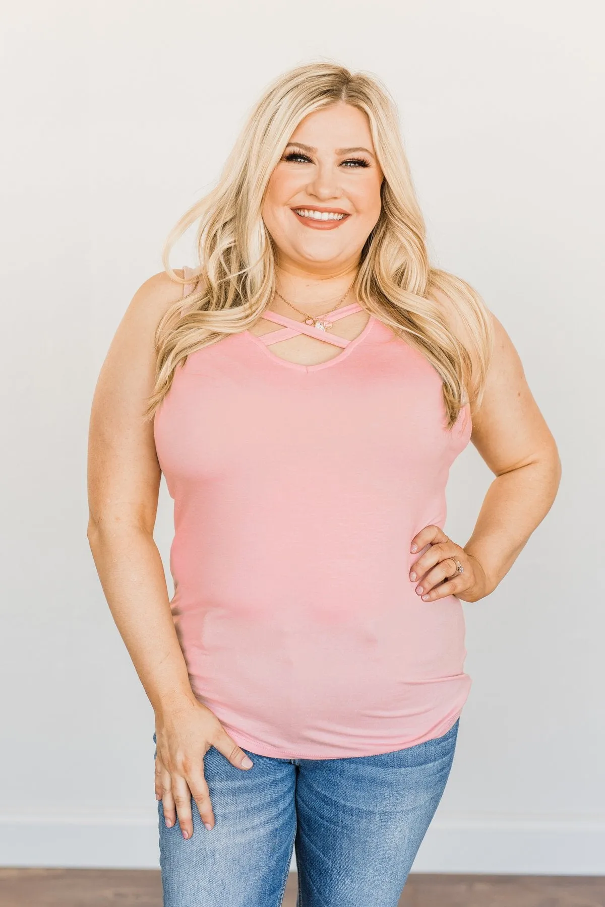 Places to Go Criss Cross Tank Top- Blush