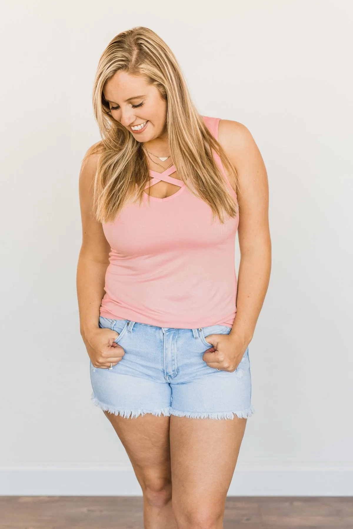 Places to Go Criss Cross Tank Top- Blush
