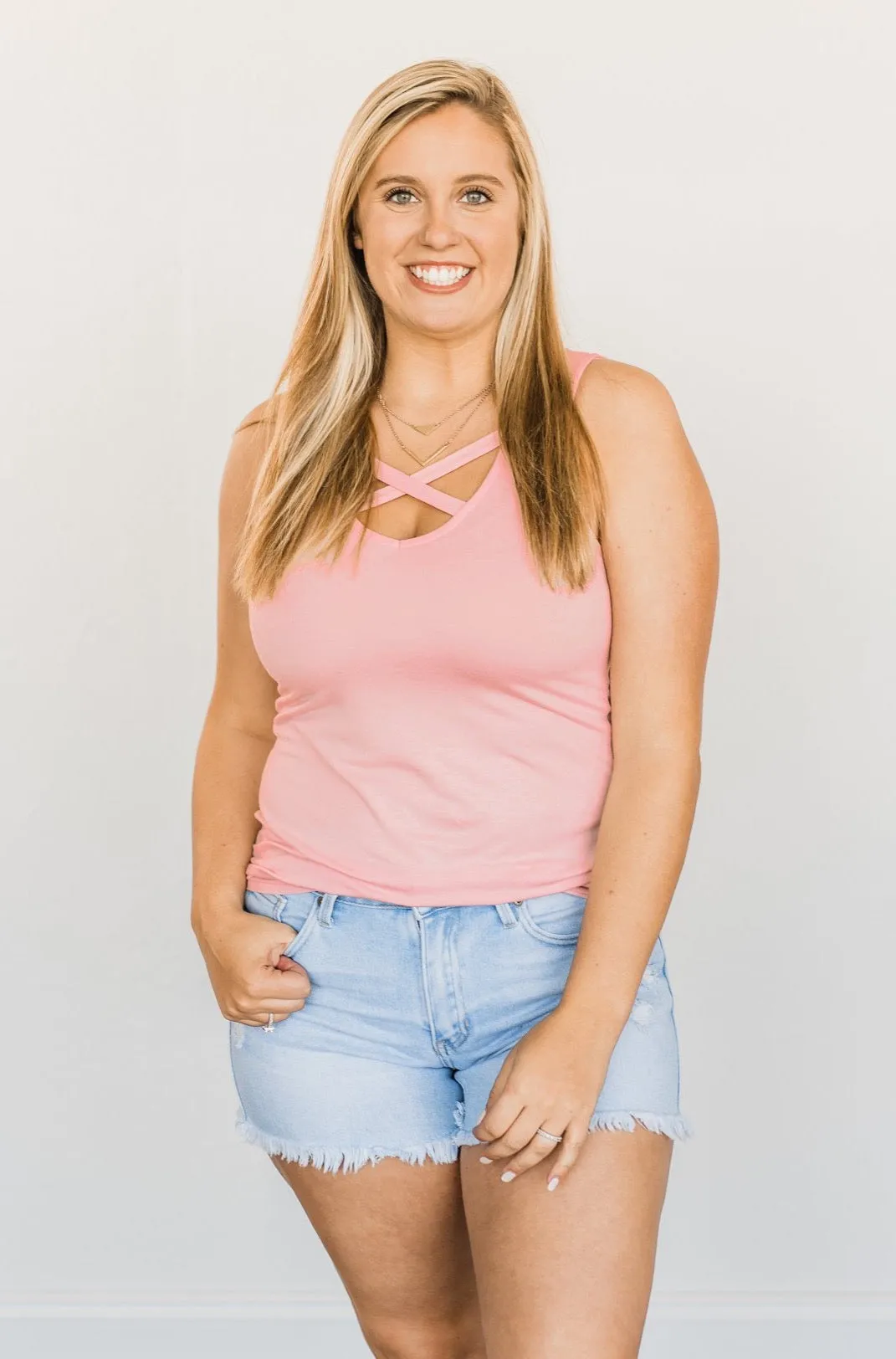 Places to Go Criss Cross Tank Top- Blush