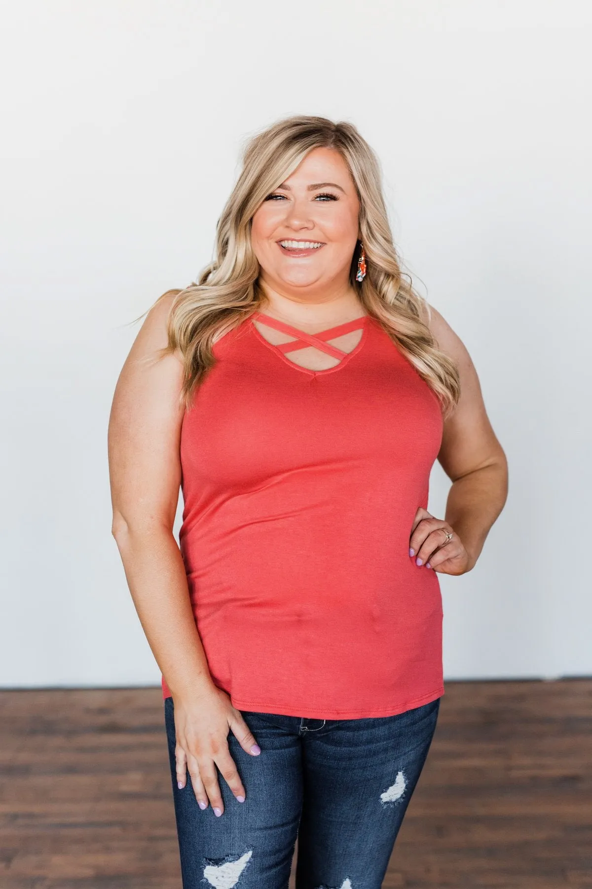 Places to Go Criss Cross Tank Top- Coral Orange