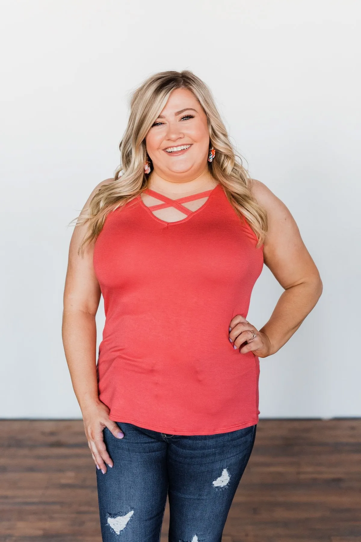Places to Go Criss Cross Tank Top- Coral Orange