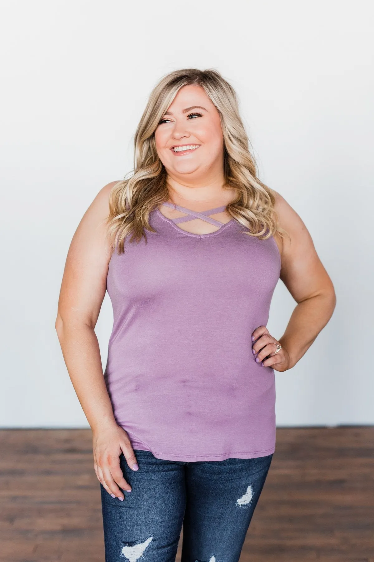 Places to Go Criss Cross Tank Top- Lavender