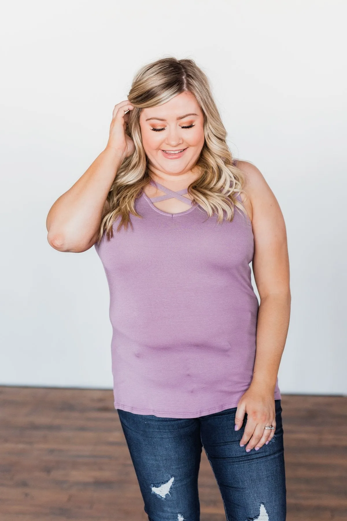 Places to Go Criss Cross Tank Top- Lavender