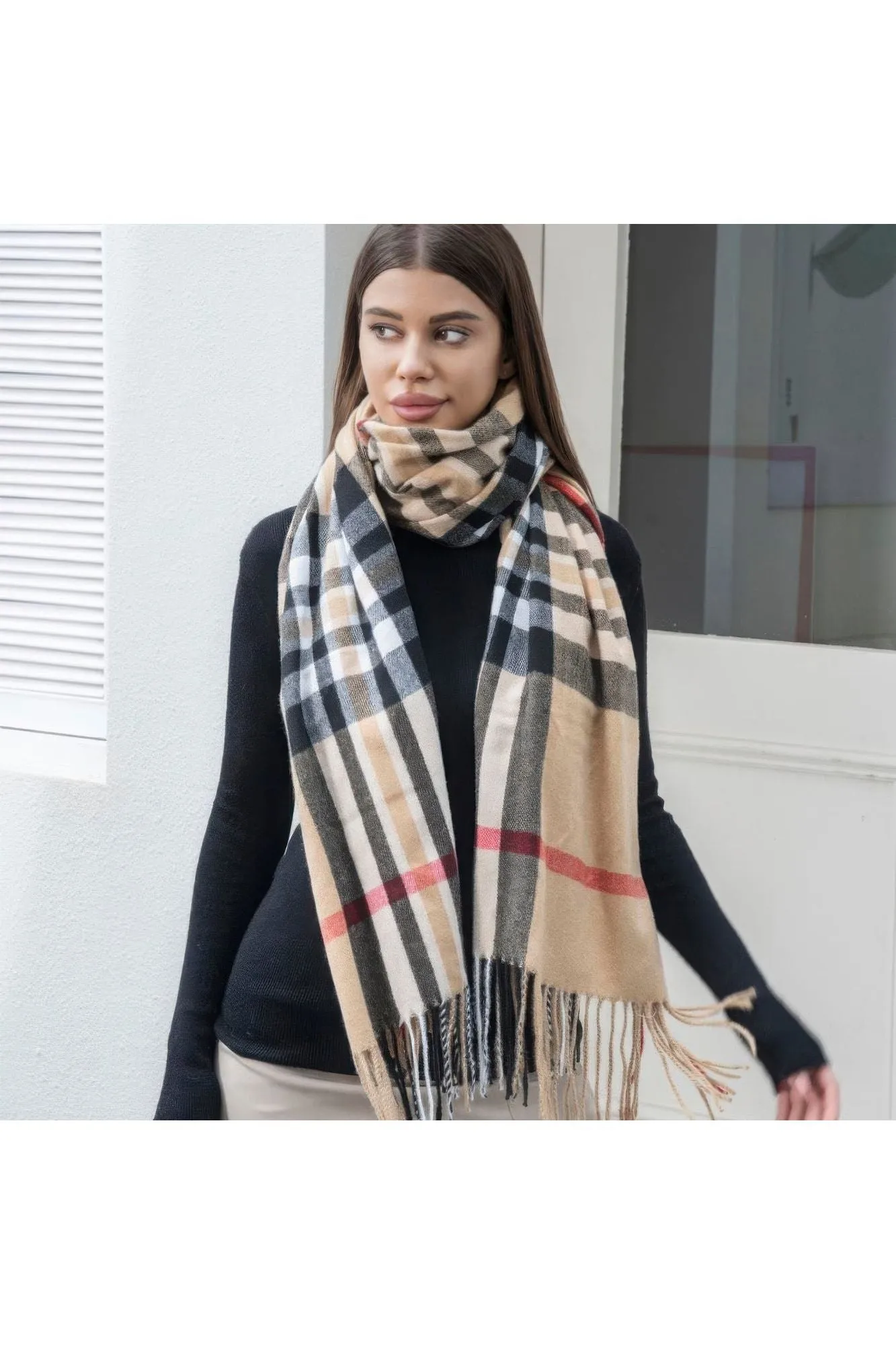 Plaid Blanket Tassel Scarf