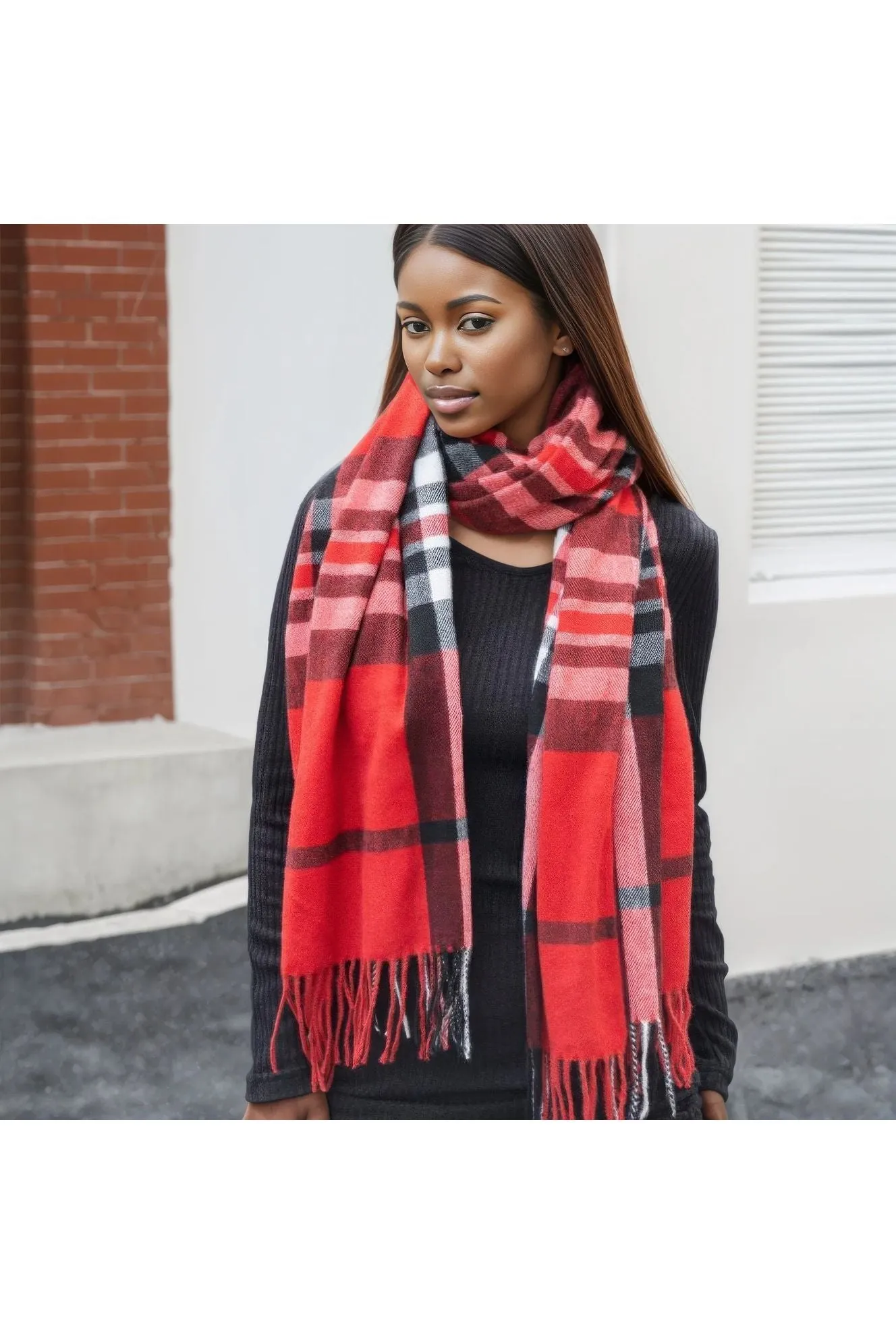 Plaid Blanket Tassel Scarf