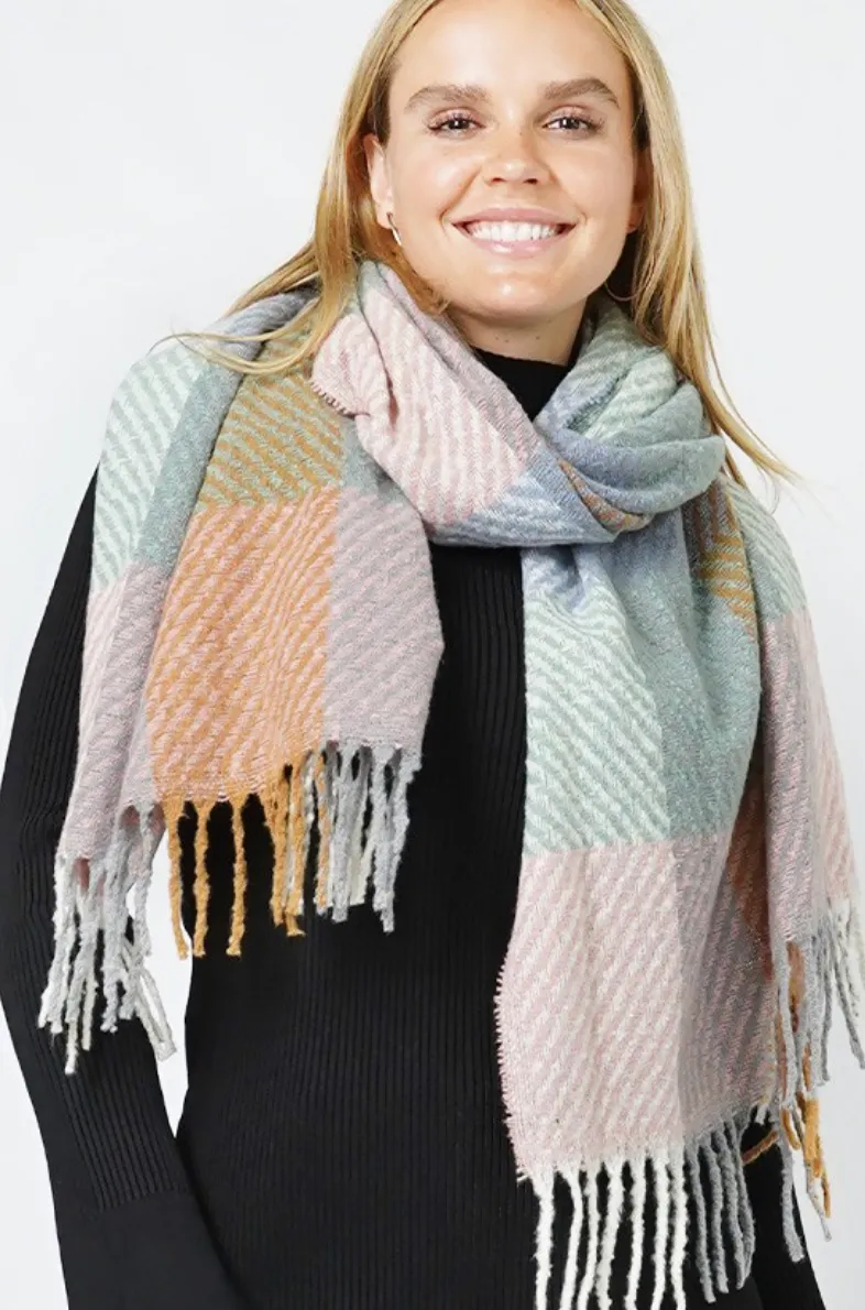 Plaid Fringe Scarf - Multiple Colors