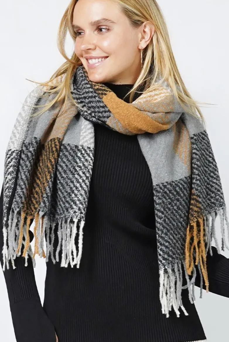 Plaid Fringe Scarf - Multiple Colors