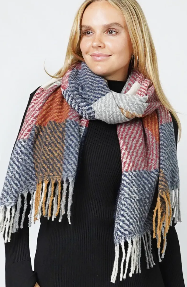 Plaid Fringe Scarf - Multiple Colors