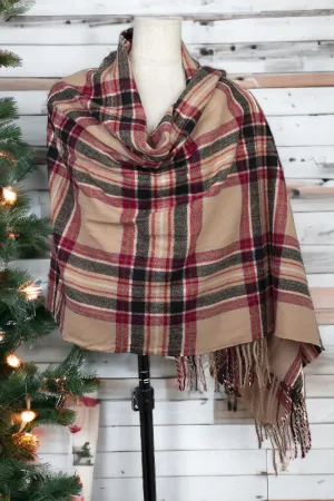 Plaid Print Tassel End Oblong Scarf
