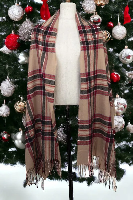 Plaid Print Tassel End Oblong Scarf