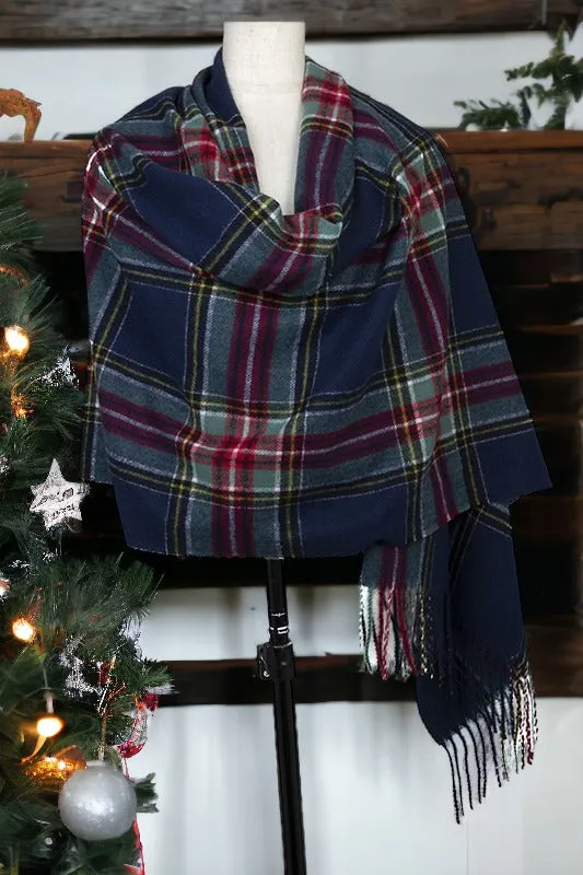 Plaid Print Tassel End Oblong Scarf