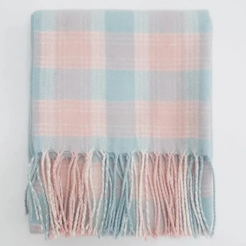 Plaid Scarf Women's Winter Korean Style Wild Japanese Autumn and Winter Imitation Cashmere Warm Tassel Scarf