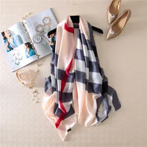 Plaid Silk Scarf Silky Shawl Wrap for Women Ladies Girls 90x180