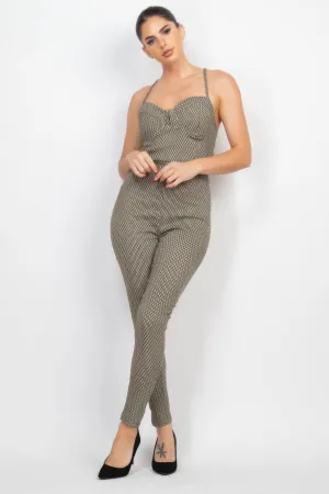 Plaid Sleeveless Zippered Jumpsuit