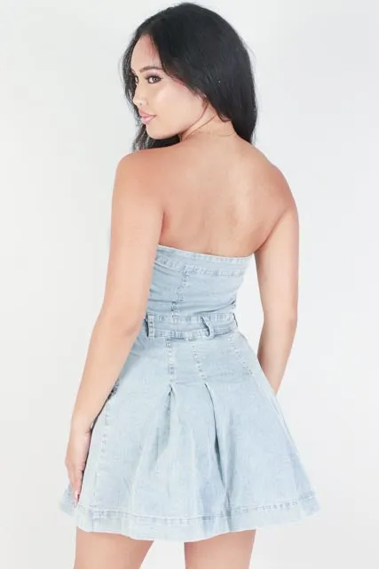 PLEATED DENIM TUBE DRESS