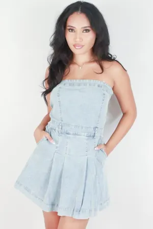 PLEATED DENIM TUBE DRESS