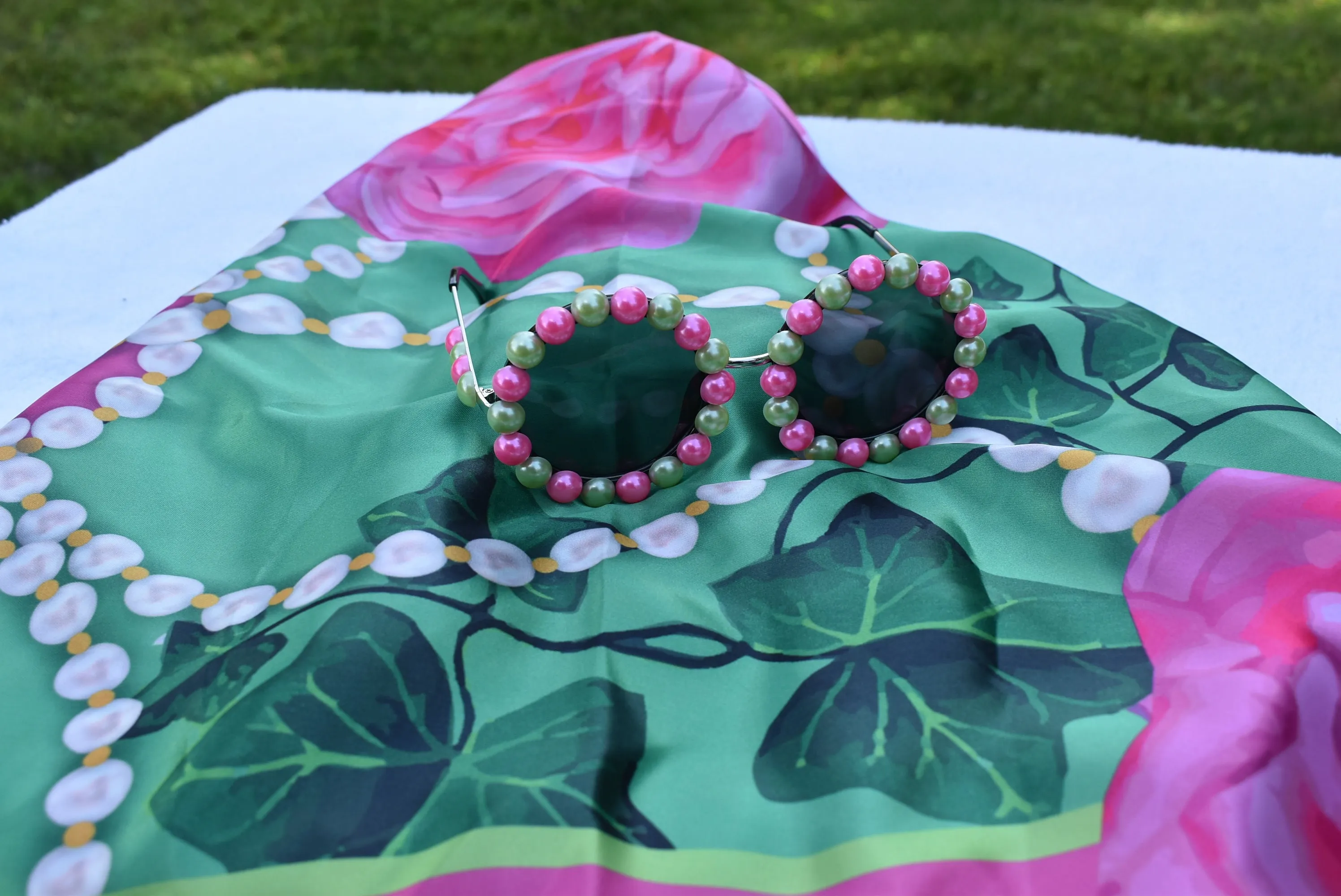 PNK Signature Pink & Green Scarf - Floral Print